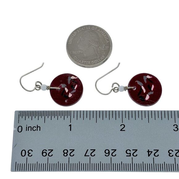 Vintage Sterling Silver 925 Red Resin Slice Dangle Earrings - Picture 5 of 5